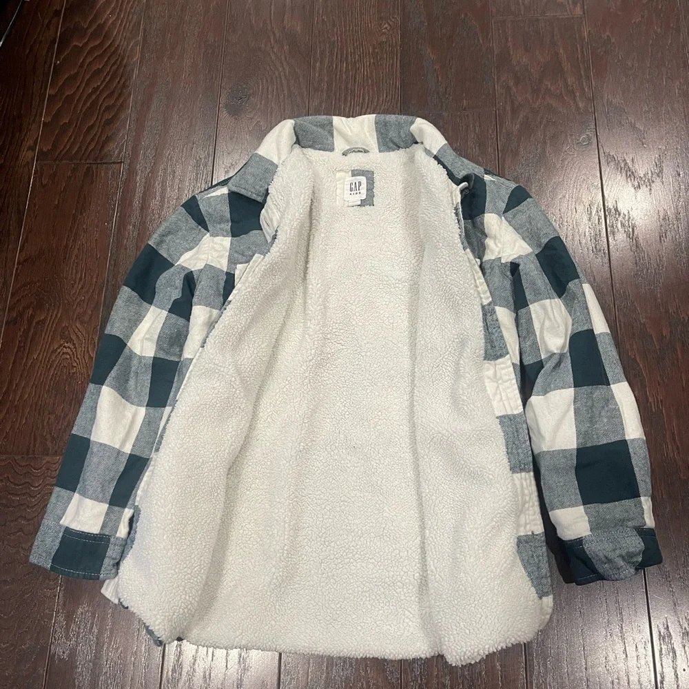 GAP Kids Plaid Green Sherpa Lined Shirt Jacket Shacket Girls Size Large